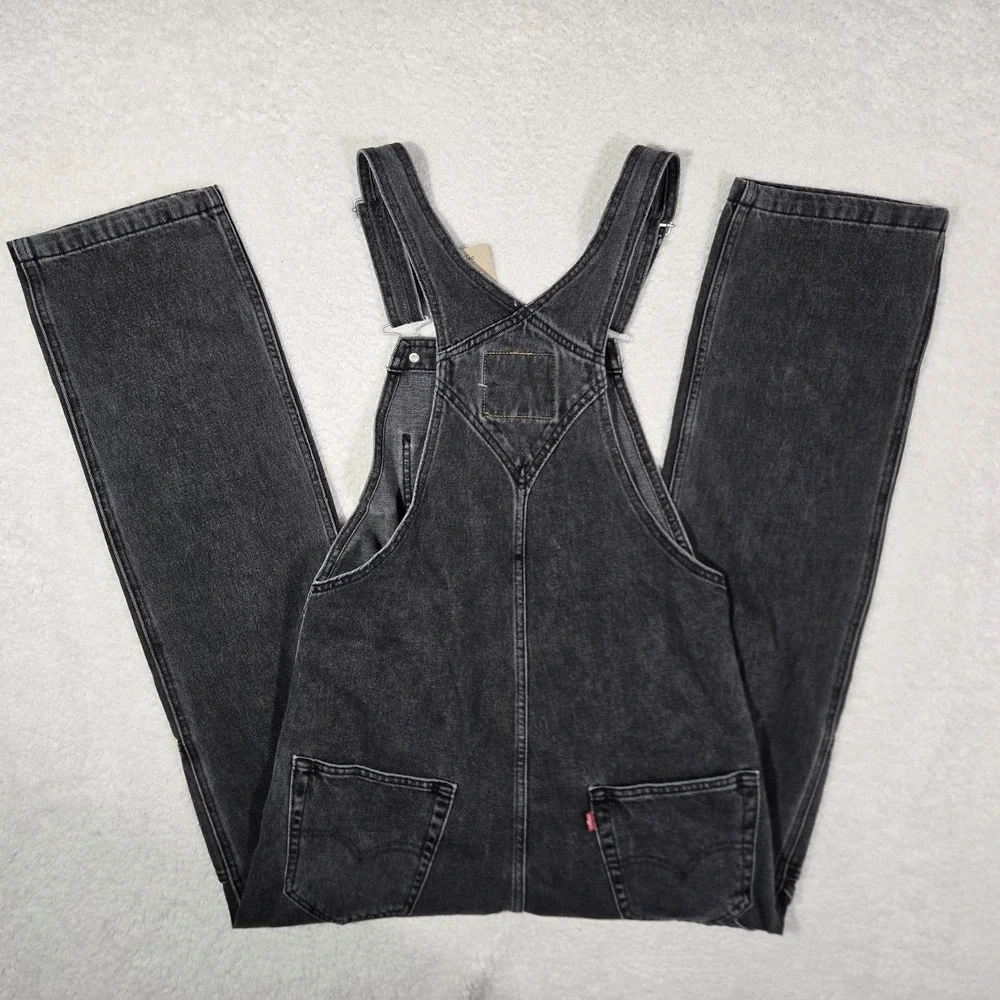 Levis Mens Small Relaxed Loose Overalls Faded Gray Black Denim Cotton S